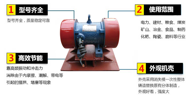 lzf倉(cāng)壁振動(dòng)器：1，型號(hào)齊全：型號(hào)齊全，質(zhì)量穩(wěn)定可靠。2，適用范圍：電力，建材，糧食，煤炭，礦山，冶金，食品，制藥，化肥，陶瓷，磨料等行業(yè)。3，高效：靠高頻振動(dòng)和沖擊力消除由于內(nèi)摩擦，潮解，帶電等引起的塔供，堵塞等現(xiàn)象。4，外觀機(jī)殼：外殼采用消失模一次性整體鑄造替換原有分體制造，外觀好看，強(qiáng)度大。