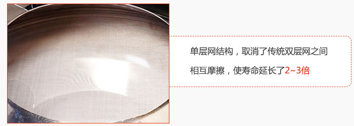 單層網(wǎng)結(jié)構(gòu)，取消了傳統(tǒng)雙層網(wǎng)之間相互摩擦，使壽命延長(zhǎng)了2~3倍