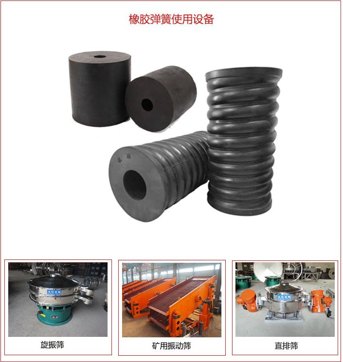 橡膠彈簧適用設(shè)備：旋振篩，礦用振動(dòng)篩，直排篩等