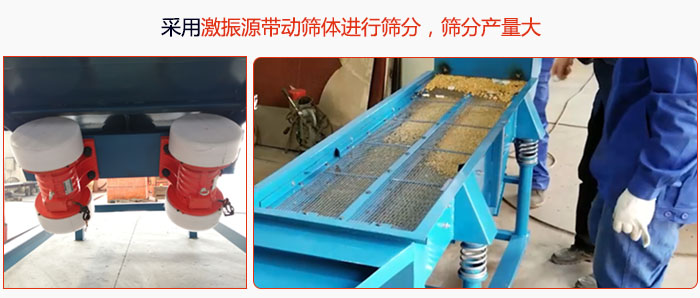 采用激振源帶動篩體進行篩分，篩分產(chǎn)量大。