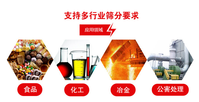 旋振篩適用的行業(yè)：食品行業(yè)，化工行業(yè)，冶金行業(yè)，公害處理等。